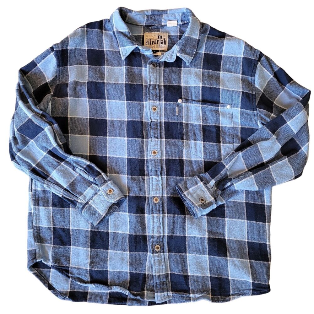 Rare Y2K Vintage Levi's Silver Tab Super Soft Button Down Blue Plaid Fla…